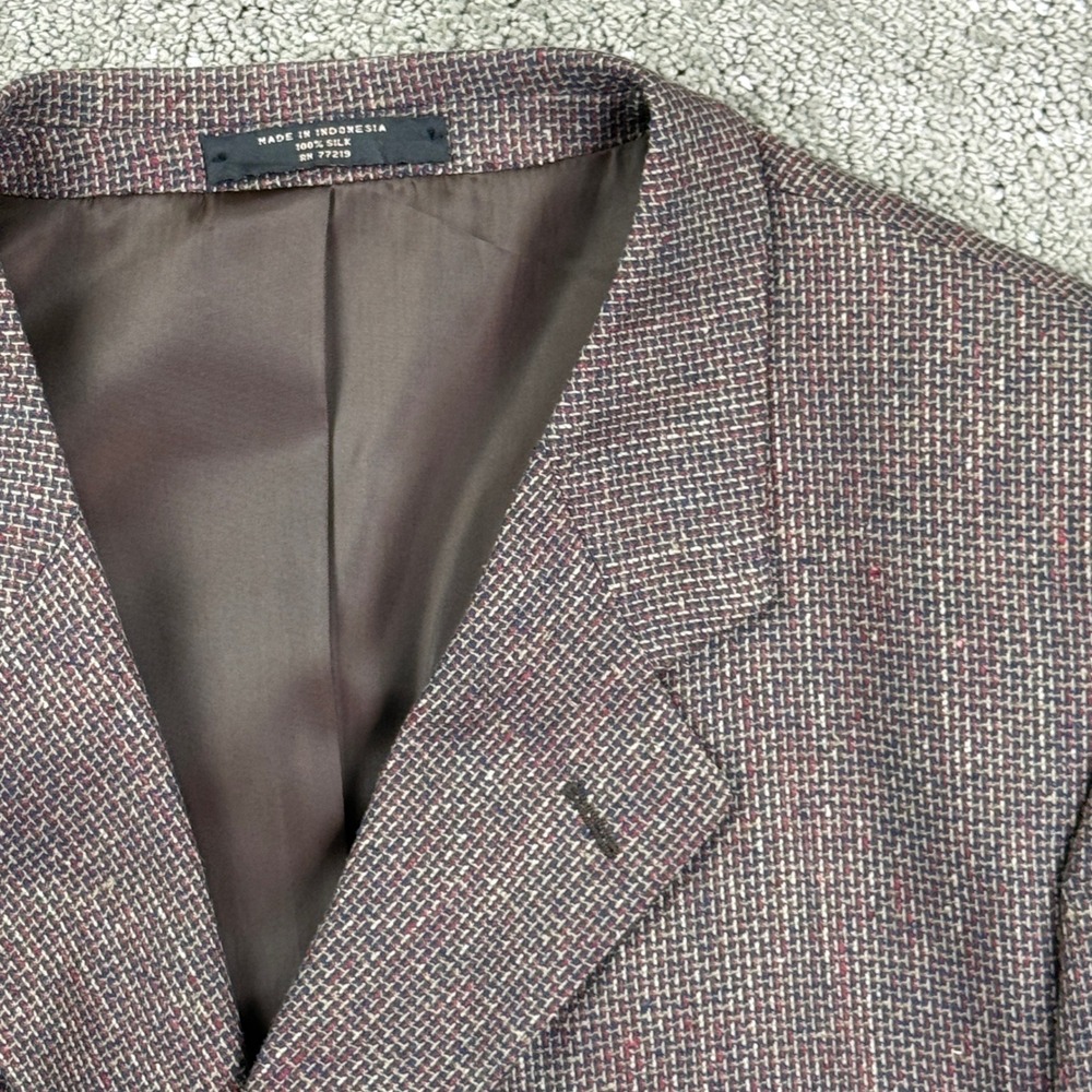 Vintage 90s Versini Mens 46R 100% Silk Blazer Brown Tweed 3 Button Sport Coat